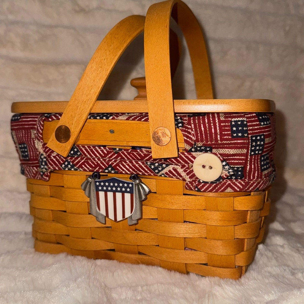 🐈⬛ Longberger Little Market Basket w/lid ,tie-on,clear liner approx 7.5x5x5.25” - Picture 1 of 10